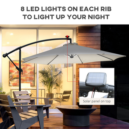 Outsunny Umbrella Parasol W/Solar Powered LED stripes, ?2.95x2.45H m-Cream