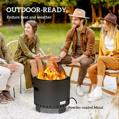 Outsunny 45cm Smokeless Wood Burning Firepit Metal Fire Pit, Dark Grey