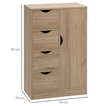 HOMCOM Bathroom Cabinet - 4 Drawers & Door Cupboard - Natural