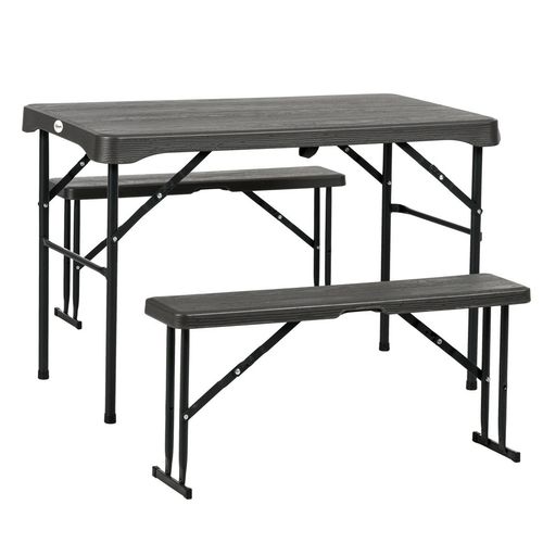 Outsunny HDPE Picnic Table Set w/ Beer Table & 2 Benches for 6, Dark Grey