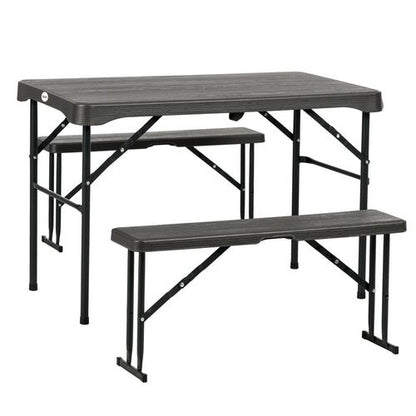 Outsunny HDPE Picnic Table Set w/ Beer Table & 2 Benches for 6, Dark Grey