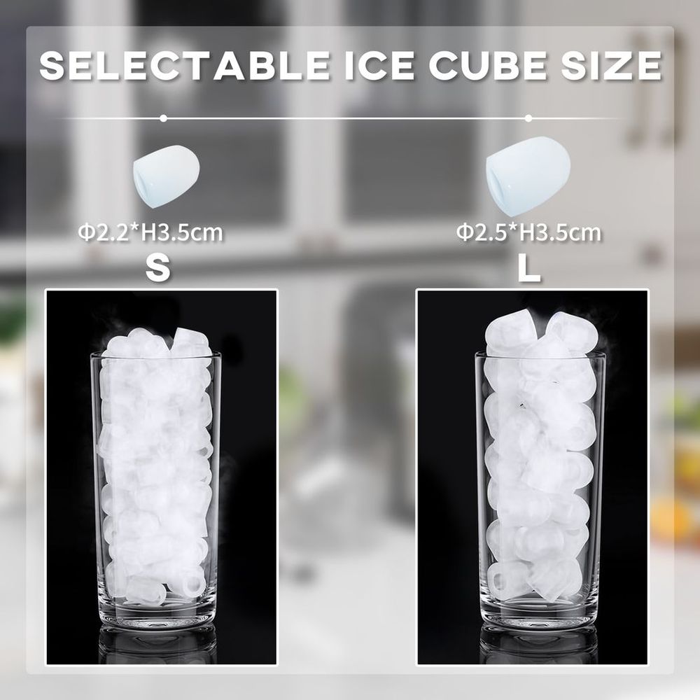 HOMCOM Portable Ice Cube Maker w/ 2 Cube Sizes 12Kg/24 Hrs, 9 Cubes/ 6-12Mins