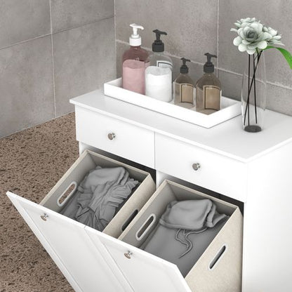 HOMCOM Modern Bathroom Cabinet with Laundry Baskets and 2 Drawers