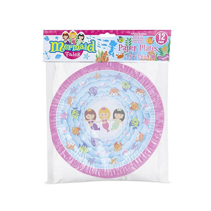 Premium Mermaid Design 9" 12 Disposable Paper Plates for Parties, Picnics & BBQs