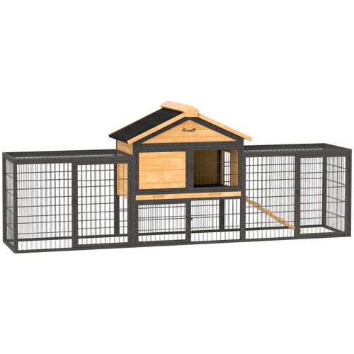 PawHut Rabbit Hutch Outdoor with Steel Run Removable Plastic Tray Natural