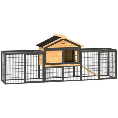 PawHut Rabbit Hutch Outdoor with Steel Run Removable Plastic Tray Natural
