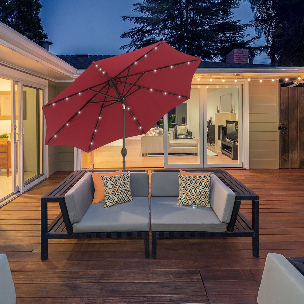 Outsunny 24 LED Solar Parasol Umbrella - UV Resistant, Energy Efficient Lighting - Perfect for Patio and Backyard