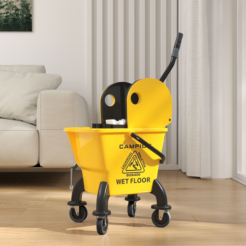 HOMCOM Mop Bucket with Wringer on Wheels for Floor Cleaning 26 Litre Yellow