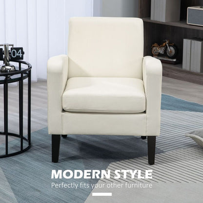 HOMCOM Modern Armchair Accent Chair with Rubber Wood Leg for Bedroom Cream White