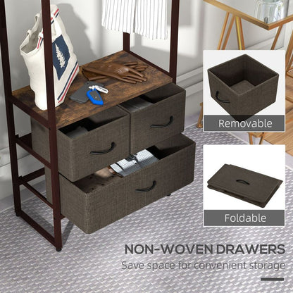 HOMCOM Clothes Hanging Rail + 3 Fabric Drawers | Quality Storage Shelves | Multi-Purpose for Hallway