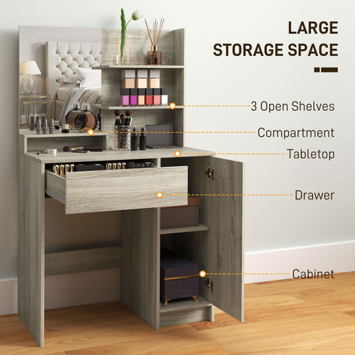 HOMCOM Dressing Table with Mirror and Stool, Makeup Desk for Bedroom