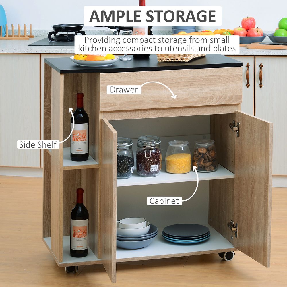 Kitchen Storage Trolley Cart Cupboard Rolling Island Shelves Cabinet Wheels