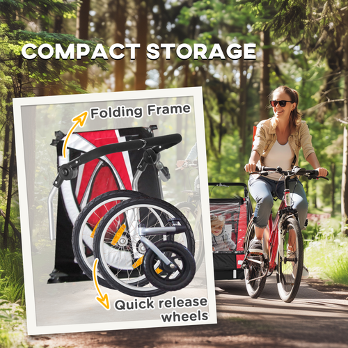 HOMCOM 2 Seat Child Bike Trailer, Baby Bicycle Trailer for 2 Kids, Red