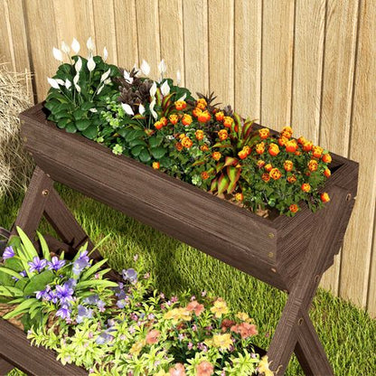 Outsunny 3 Tier Raised Garden Bed Wooden Elevated Planter Box Kit, Tan