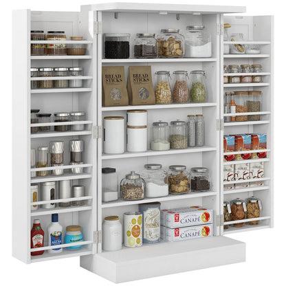 HOMCOM Kitchen Cupboard: Double Doors, 5-Tier Shelf, 12 Spice Racks, White