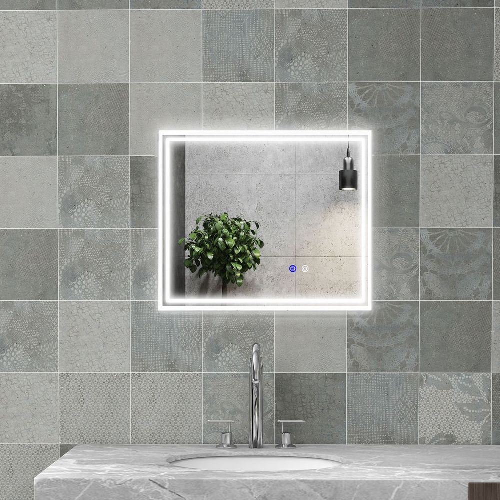 kleankin Dimmable Bathroom Mirror with LED Lights, 3 Colours, Defogging Film
