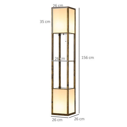 HOMCOM Shelf Floor Lamp with Dual Light, for Living Room, Bedroom, Brown
