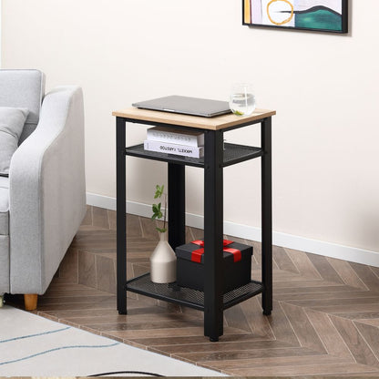 HOMCOM Tall Side Table with 3 Layer 2 Shelves Storage Display Industrial-Style Metal Frame Bedside End Table Nightstand for Living Room Bedroom Lounge