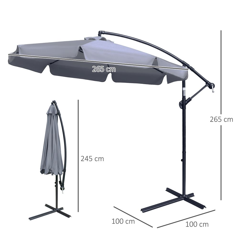 Premium 2.7m Banana Cantilever Umbrella - Dark Grey