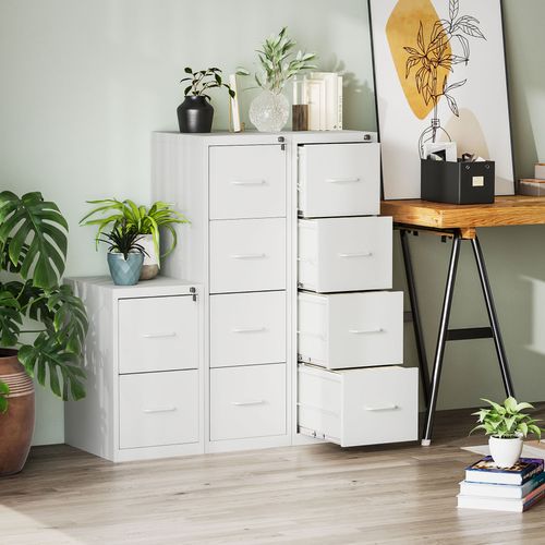 HOMCOM 4 Drawer Filing Cabinet Steel File Cabinet for A4 Letter Size White