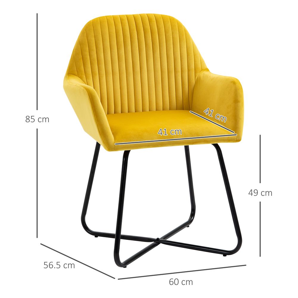Modern Accent Chair Velvet-Feel Upholstered Lounge Armchair Metal Base Yellow