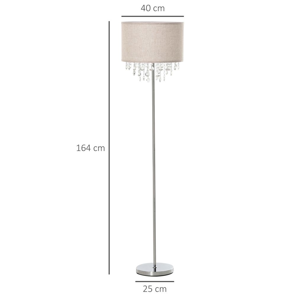 Premium Crystal Pendant Floor Lamp - Modern Steel Design - Silver & Cream - High Quality & Attention to Detail