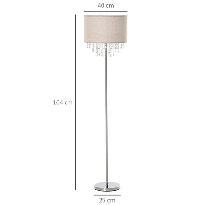 Premium Crystal Pendant Floor Lamp - Modern Steel Design - Silver & Cream - High Quality & Attention to Detail