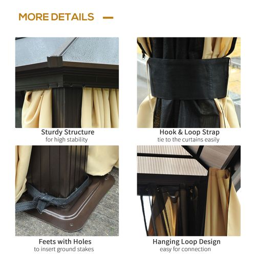 Outsunny 4.3m x 3.6m Aluminium Frame Texteline Draped Hardtop Gazebo Brown