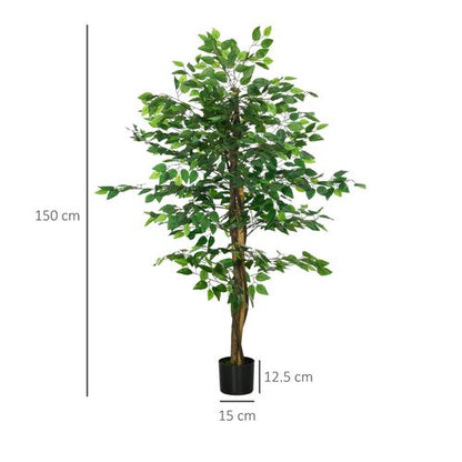 Homcom 150cm Artificial Tree Ficus for Indoor Outdoor Home Decor, Fake Tree