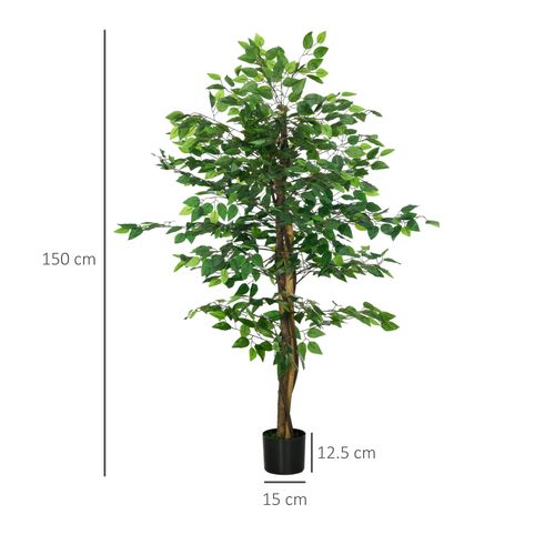 Homcom 150cm Artificial Tree Ficus for Indoor Outdoor Home Decor, Fake Tree