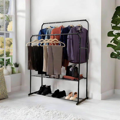 Maximize Storage Space with Black Double Clothes Rail