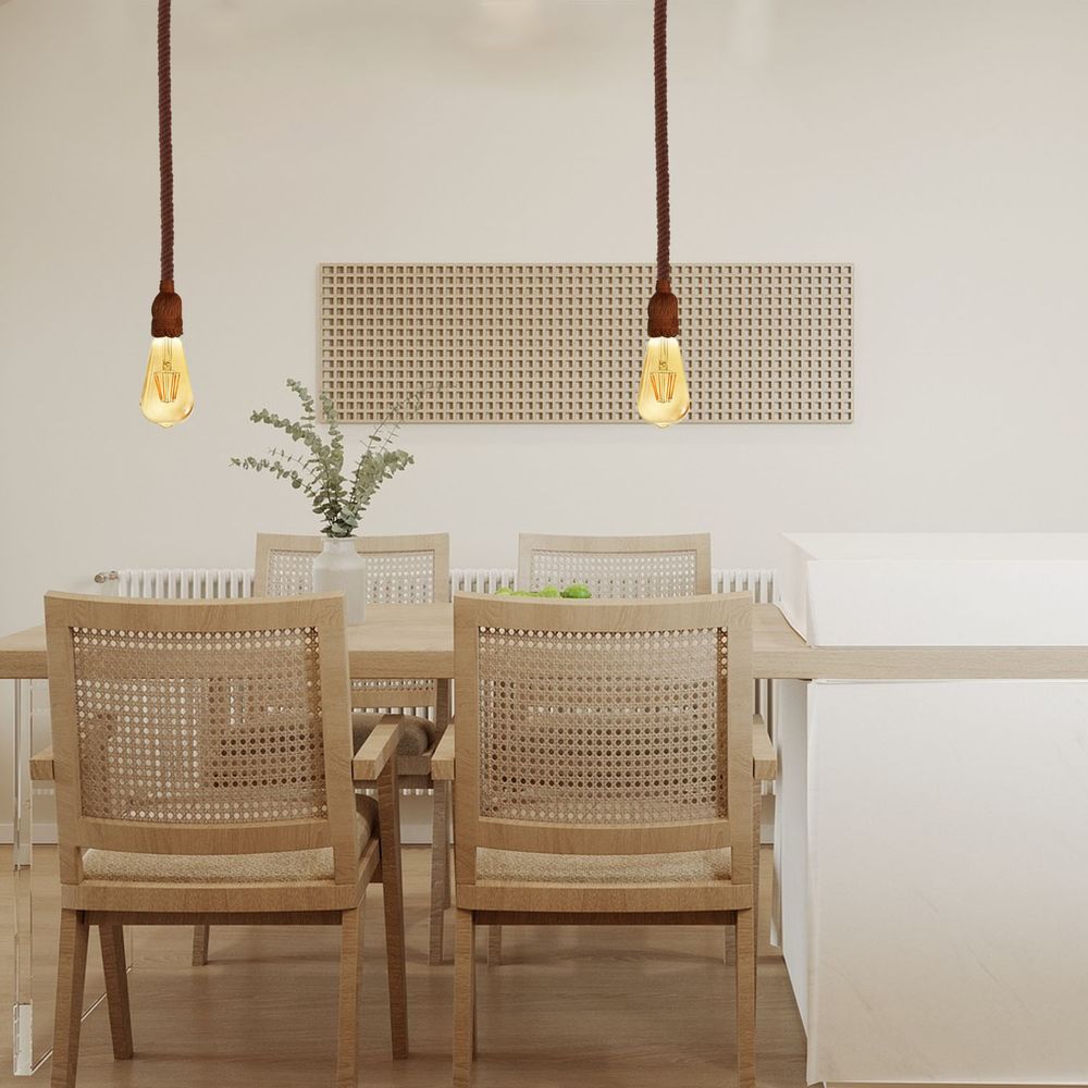 Vintage Pendant Light | 1m Hemp Rope Hanging Lamp | Metal E27 Ceiling Lamp