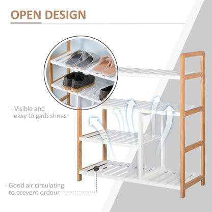 4-Tier Shoe Rack Simple Home Storage Wood Frame Boot Compartment