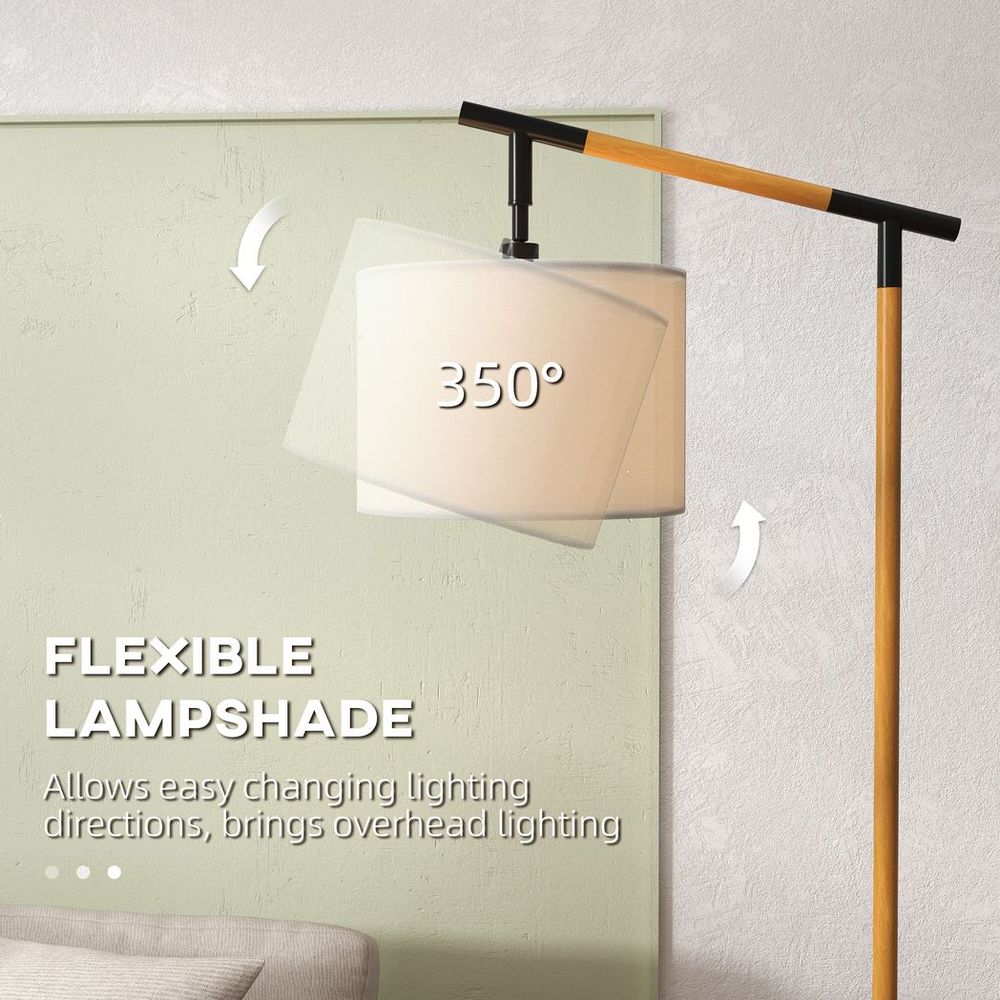 HOMCOM Floor Lamp: 350° Rotating Lampshade, LED Bulb, Brown - Professional Quality