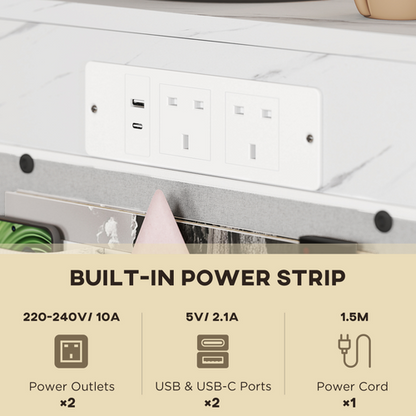 HOMCOM C-Shaped Side Table with Charging Station, Modern Bedside Table