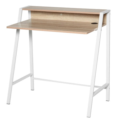 Premium PC Desk with Storage Shelf - White/Oak Finish
