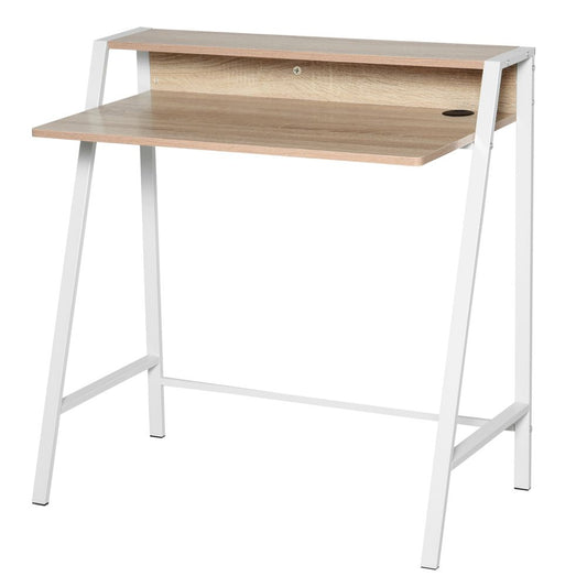 Premium PC Desk with Storage Shelf - White/Oak Finish