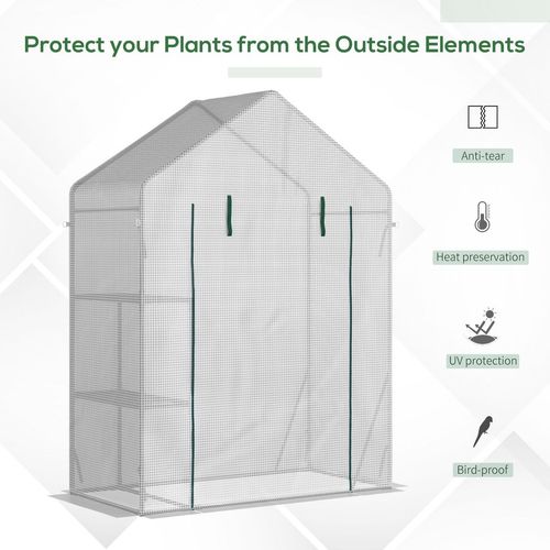 Outsunny Walk In Greenhouse with 2 Tier Shelf, Portable Gardening Plant Grow House with Roll up Zip Panel Door, Reinforced PE Cover, 143 x 73 x 195cm, Green