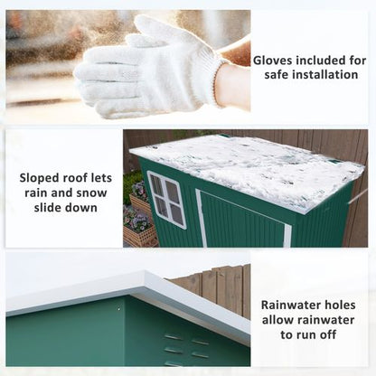 Outsunny 8.5 x 6ft Galvanised Steel Garden Shed with Foundation Kit, Green