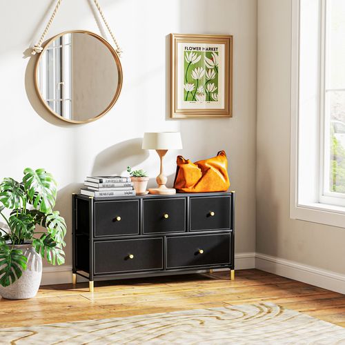 Homcom Fabric Chest of Drawers with PU Leather Surface, for Bedroom
