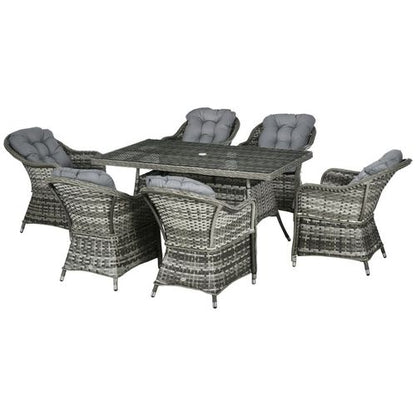 Outsunny 7 Pieces Rattan Dining Sets w/ Tempered Glass Umbrella Hole Table