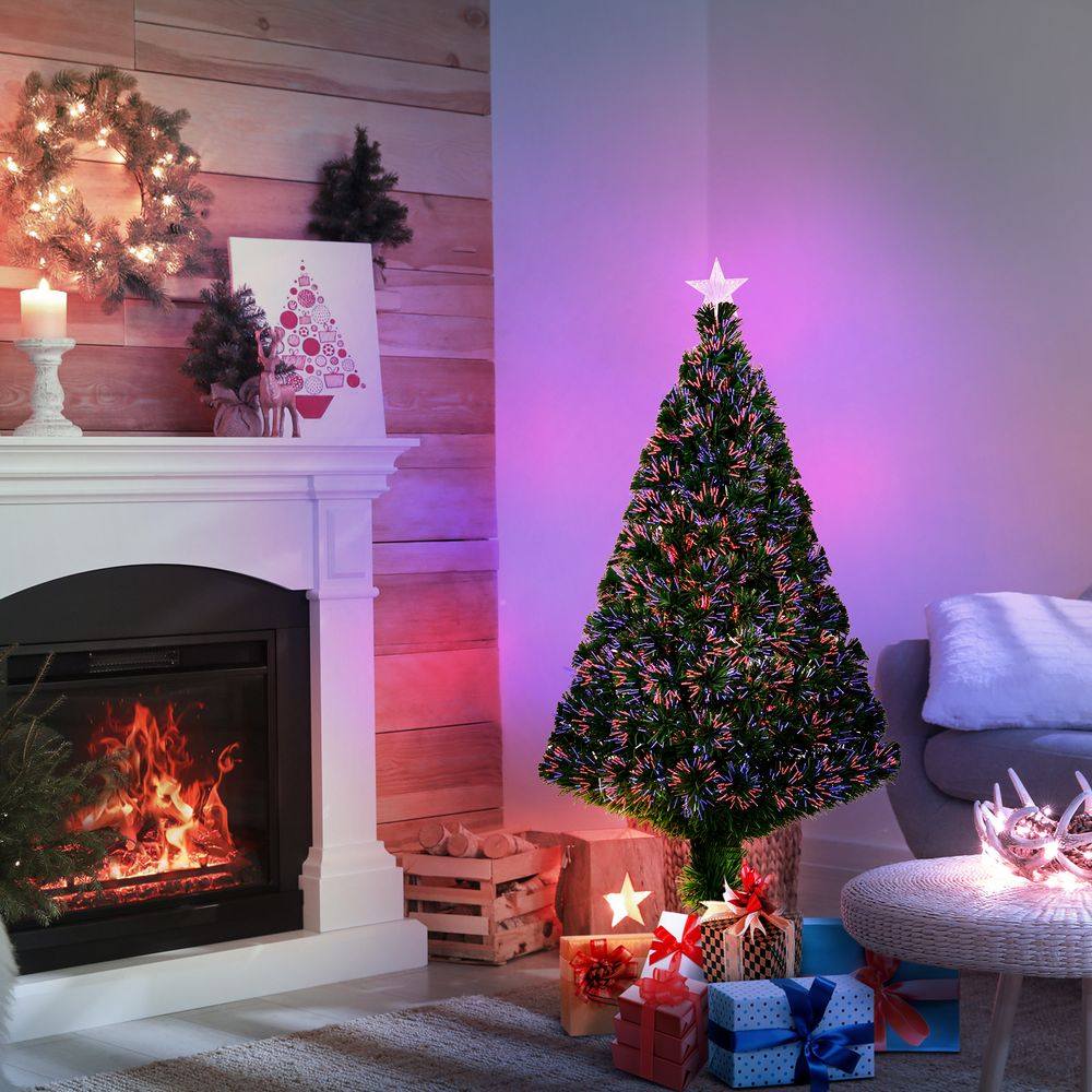 Pre-Lit Fibre Optic Artificial Christmas Tree Tree Topper Multi-Colour 4ft