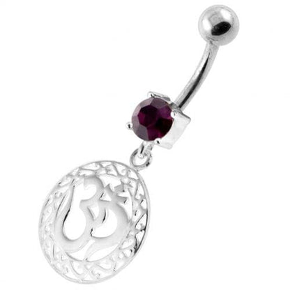 Ohm in a Floral Cut out 925 Sterling Silver Navel Bar
