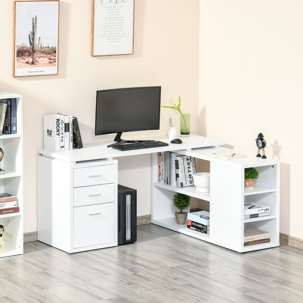 HOMCOM L-Shaped Computer Desk Home Office Workstation, White