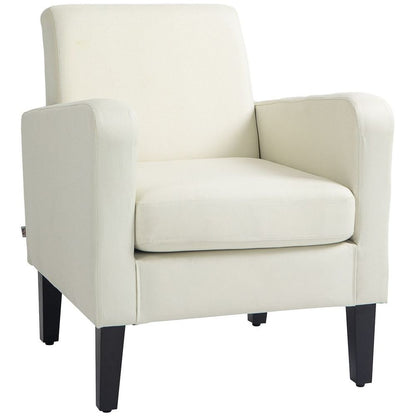HOMCOM Modern Armchair Accent Chair with Rubber Wood Leg for Bedroom Cream White