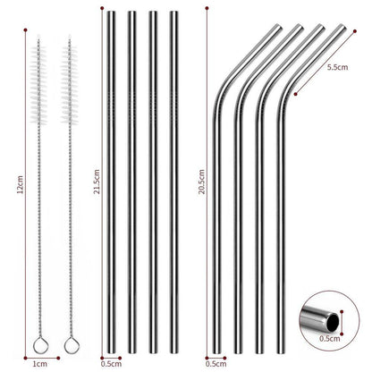 Reusable 8pc Stainless Steel Straws with 2 Cleaning Brushes
