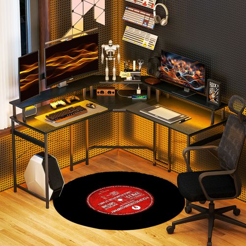 HOMCOM L Shaped Desk Corner Computer Desk with Monitor Stand, Black