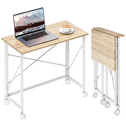 HOMCOM Folding Desk on Wheels, Writing Table for Home Office