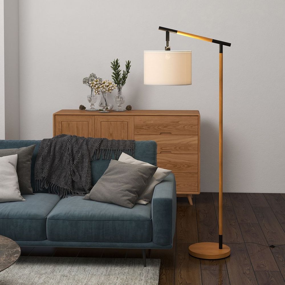 HOMCOM Floor Lamp: 350° Rotating Lampshade, LED Bulb, Brown - Professional Quality