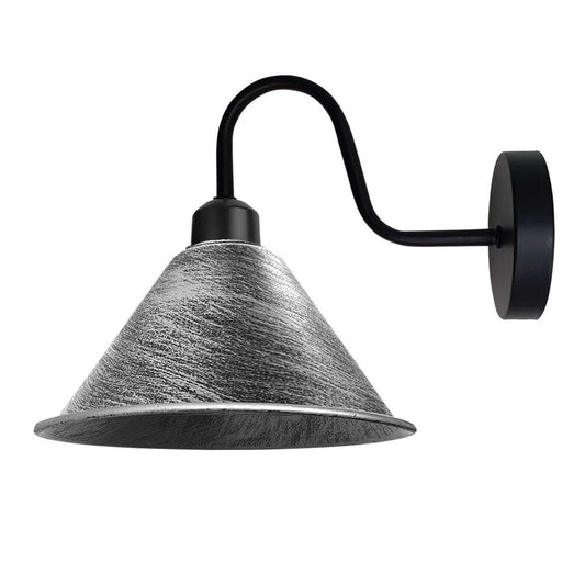 Vintage Silver Wall Sconce - Cone Shape Shade, Swan Neck Arm, Dimmable, E27 Base - Perfect for Indoor Lighting